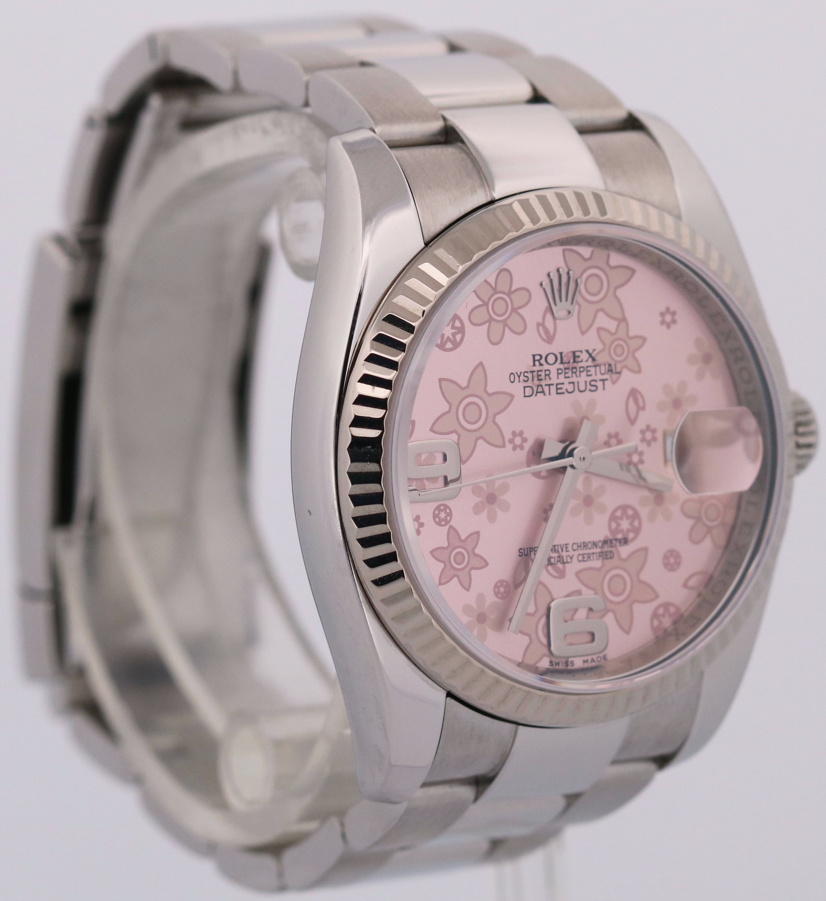 Rolex DateJust PINK FLORAL MOTIF Stainless OYSTER 18K Gold Fluted