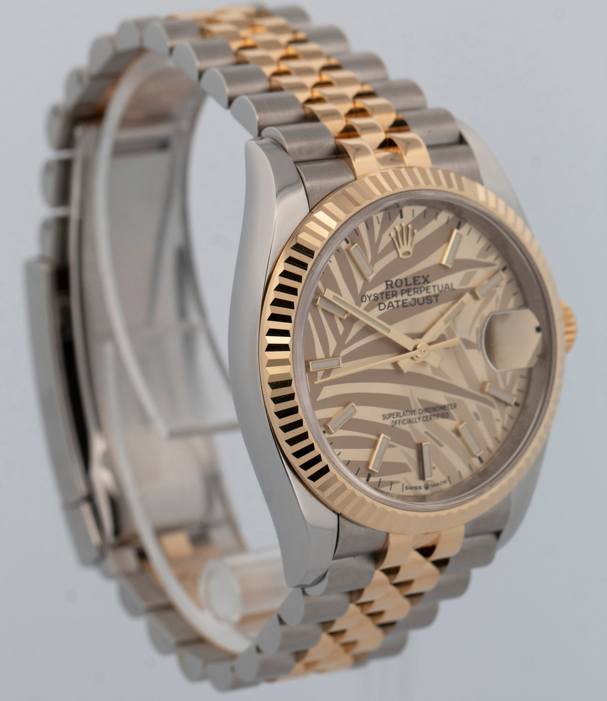 2022 PAPERS Rolex DateJust CHAMPAGNE PALM MOTIF Two-Tone 36mm 126233 Watch BOX