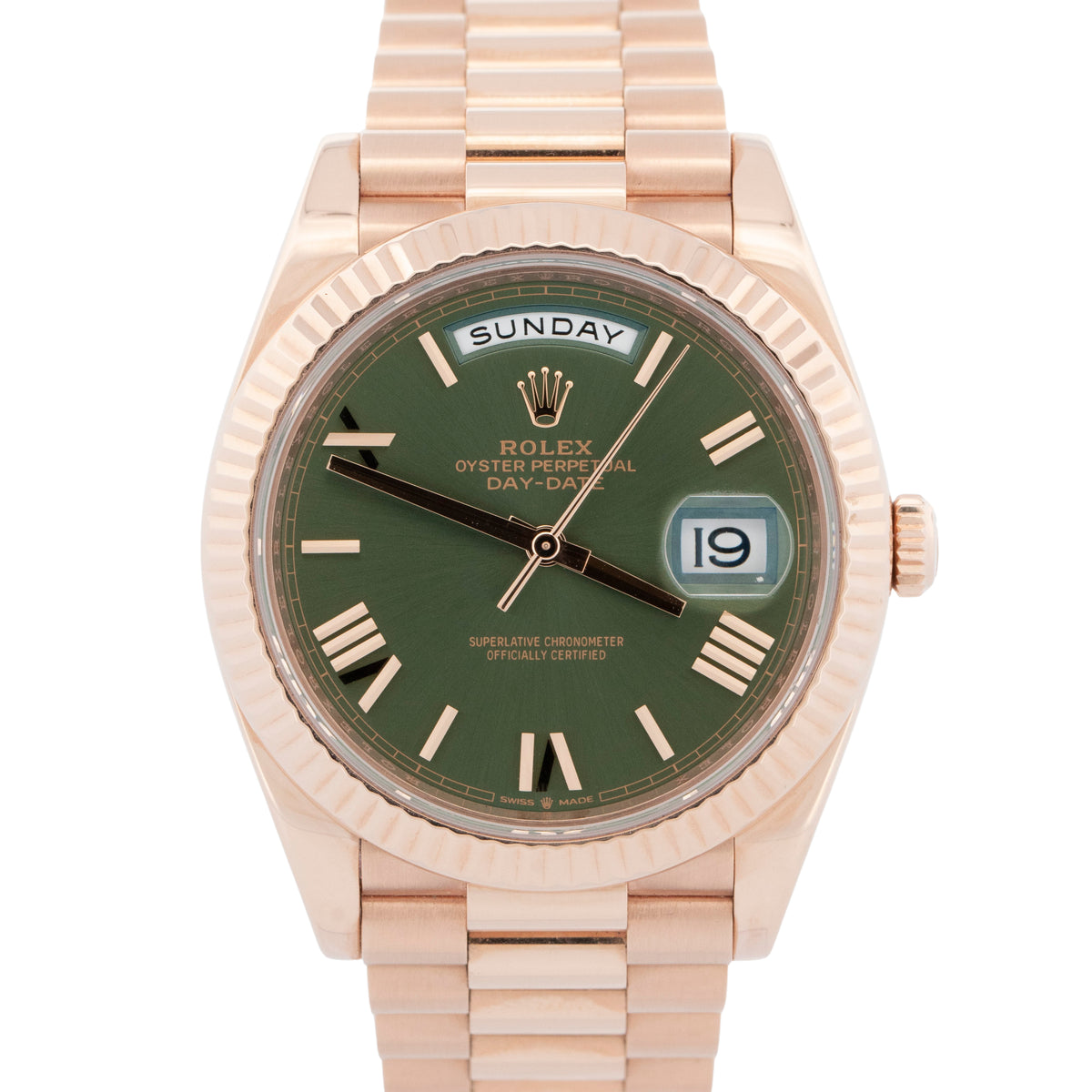 Rolex Day-Date 40 President 228235 Olive 18K Rose Gold 40mm Watch Box Papers