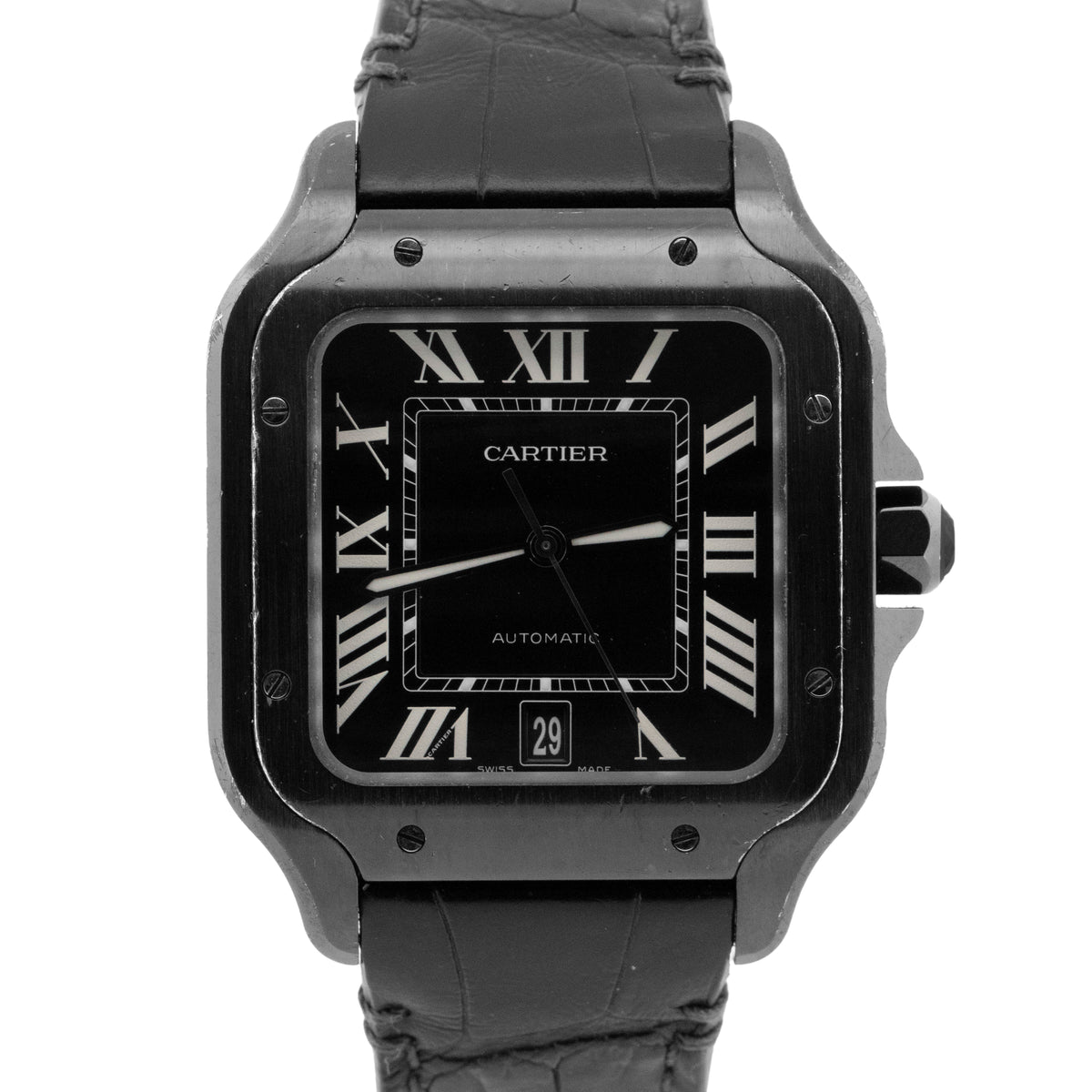 Cartier Santos 4072 / WSSA0039 Black ALDC Steel 39.8mm Watch Box Papers