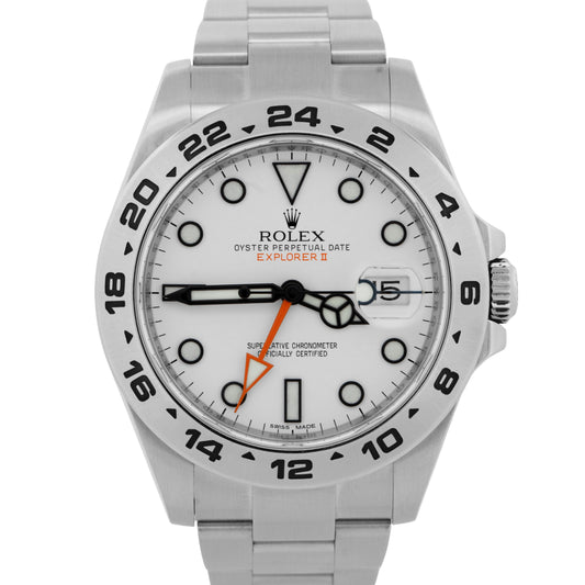 PAPERS Rolex Explorer II 42mm 216570 Polar White Steel Orange GMT Date Watch BOX