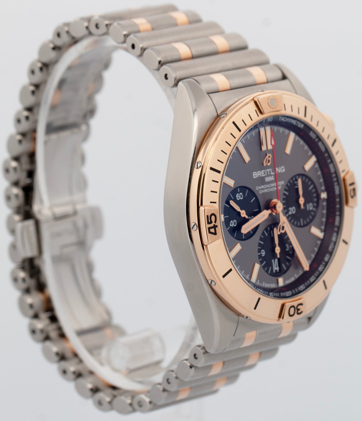 PAPERS Breitling Chronomat B01 42mm GRAY Two-Tone Gold Steel Watch UB0134 BOX