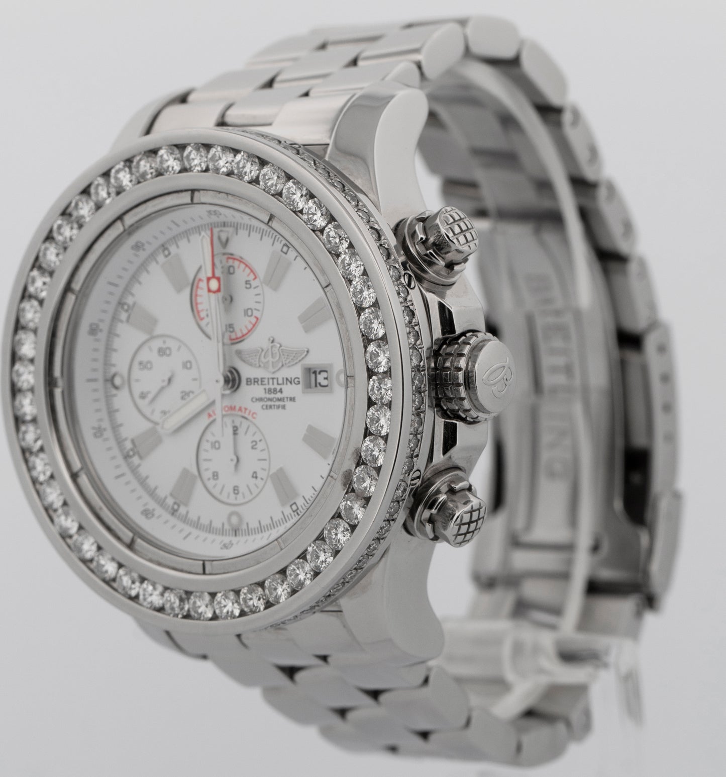 Breitling Super Avenger A13370 White Diamond Stainless Steel 48.4mm Watch