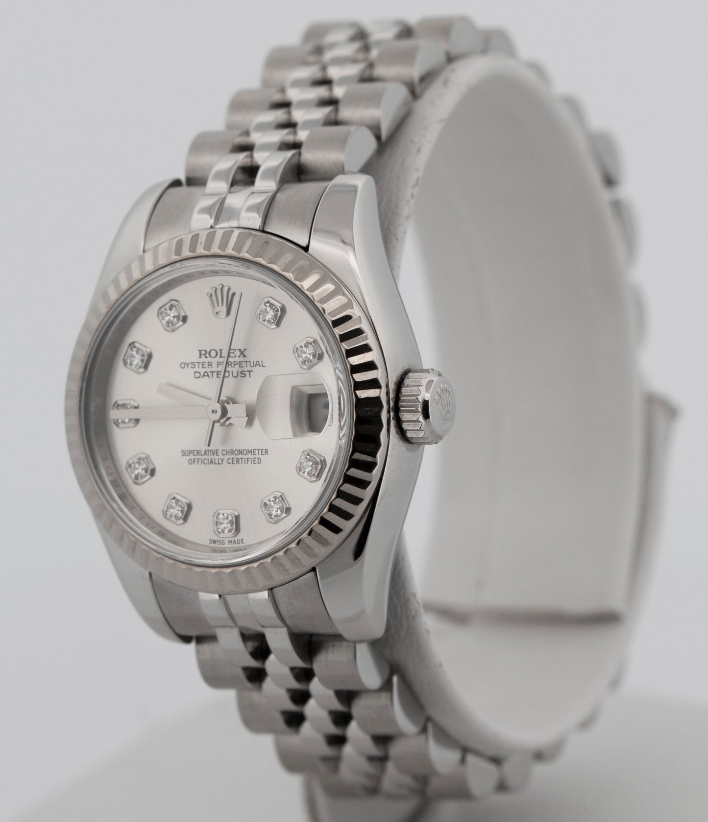 2010 Rolex DateJust 179174 Diamond Silver Steel Jubilee 26mm Watch Box Papers