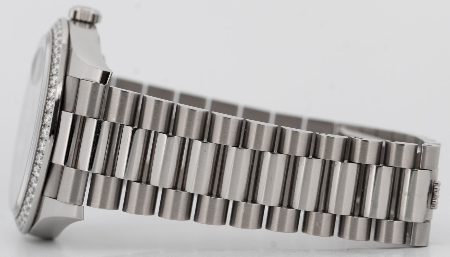 PAPERS Rolex Day-Date 40mm METEORITE BAGUETTE DIAMOND 18K White Gold 228349 RBR