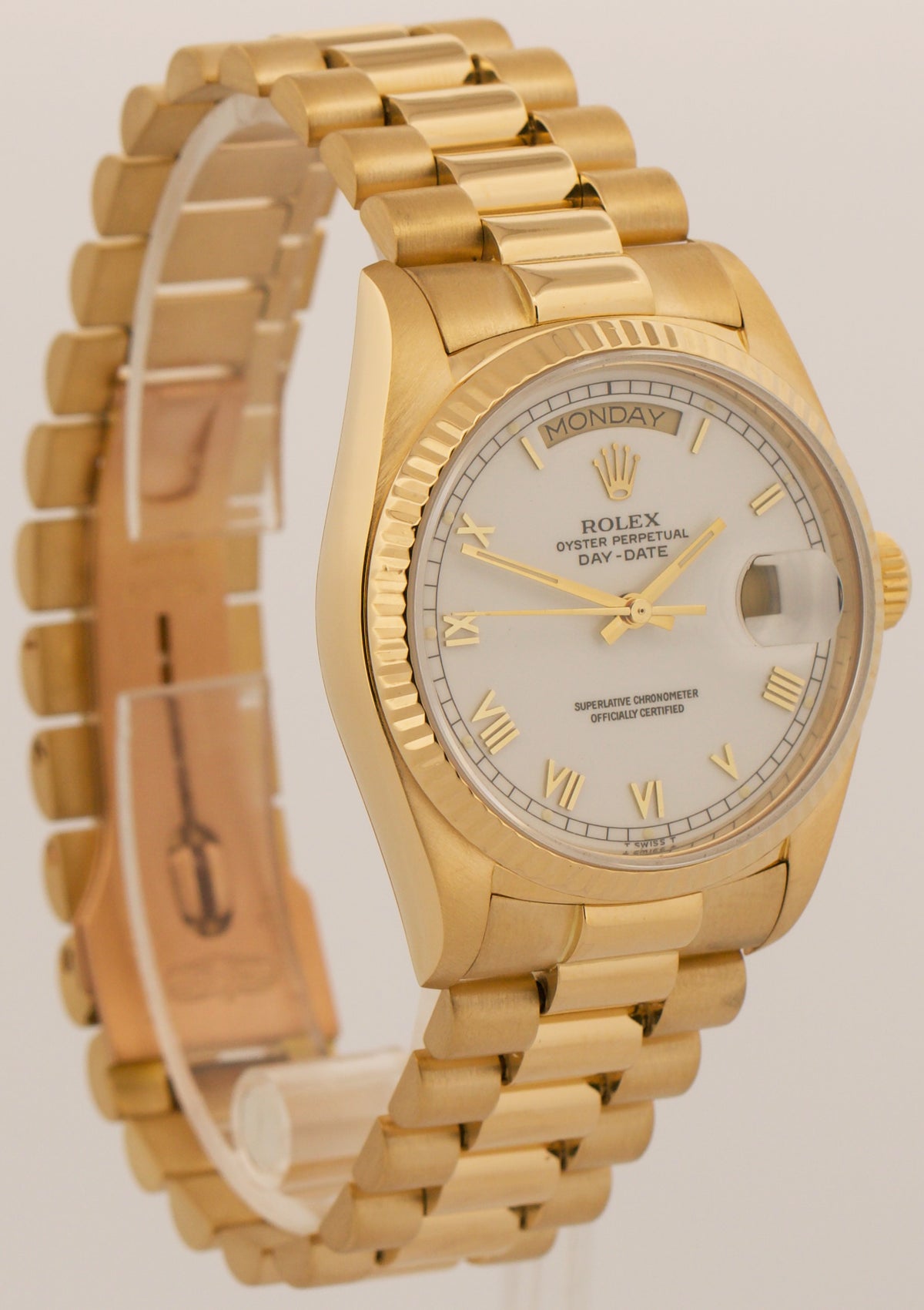 1986 Rolex Day-Date President 18038 White Roman 18K Gold RSC 36mm Box Papers