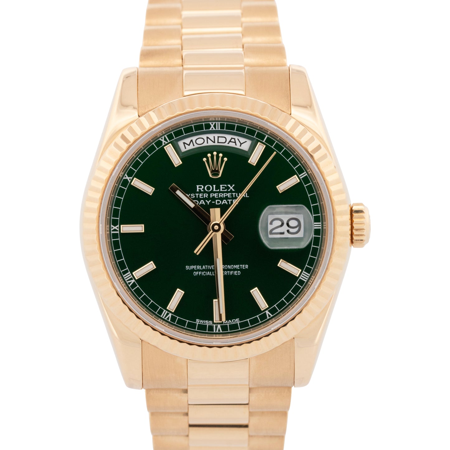 2022 RSC Rolex Day-Date President GREEN 18K Yellow Gold 36mm 118238 Watch BOX