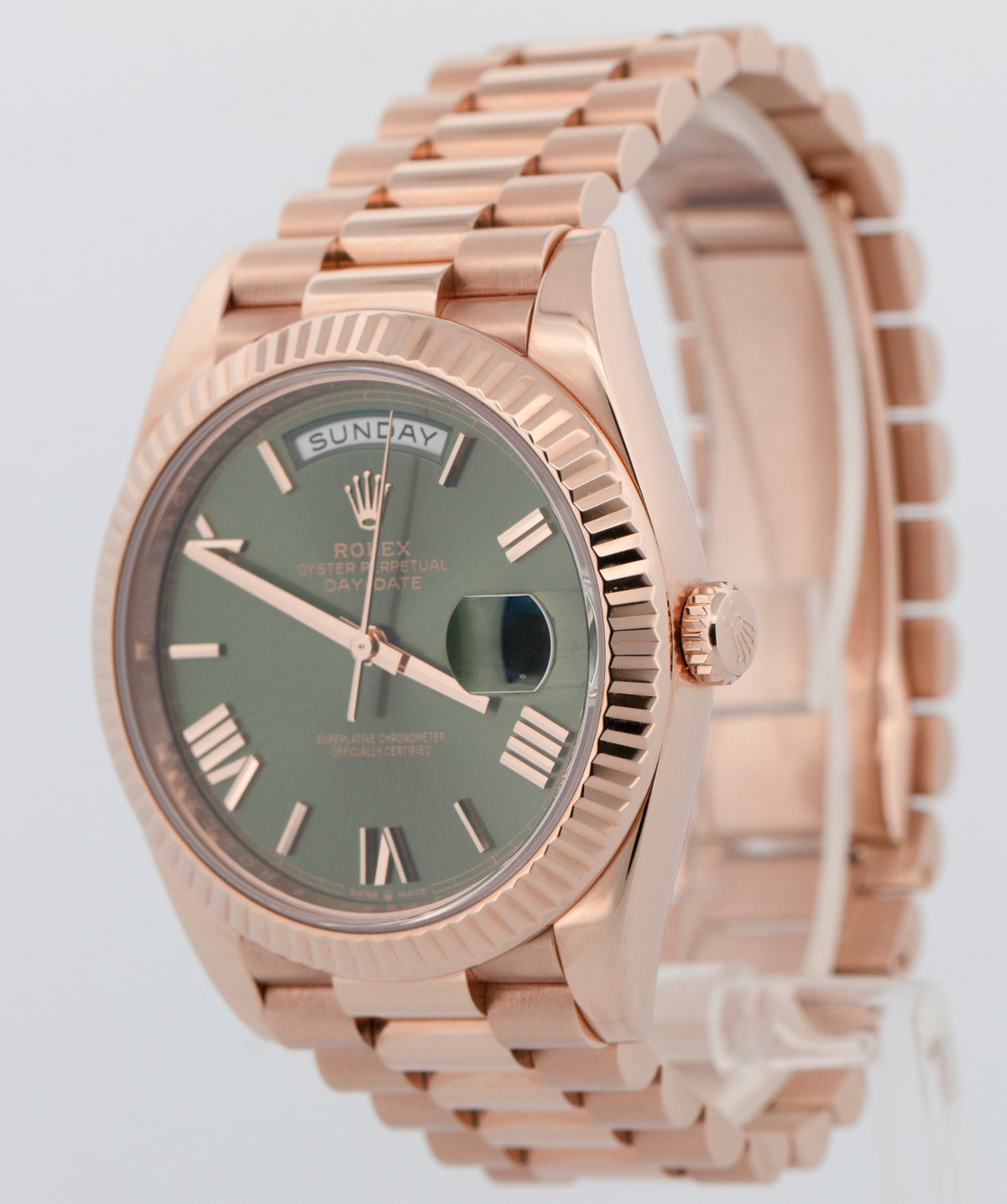 Rolex Day-Date 40 President 228235 Olive 18K Rose Gold 40mm Watch Box Papers