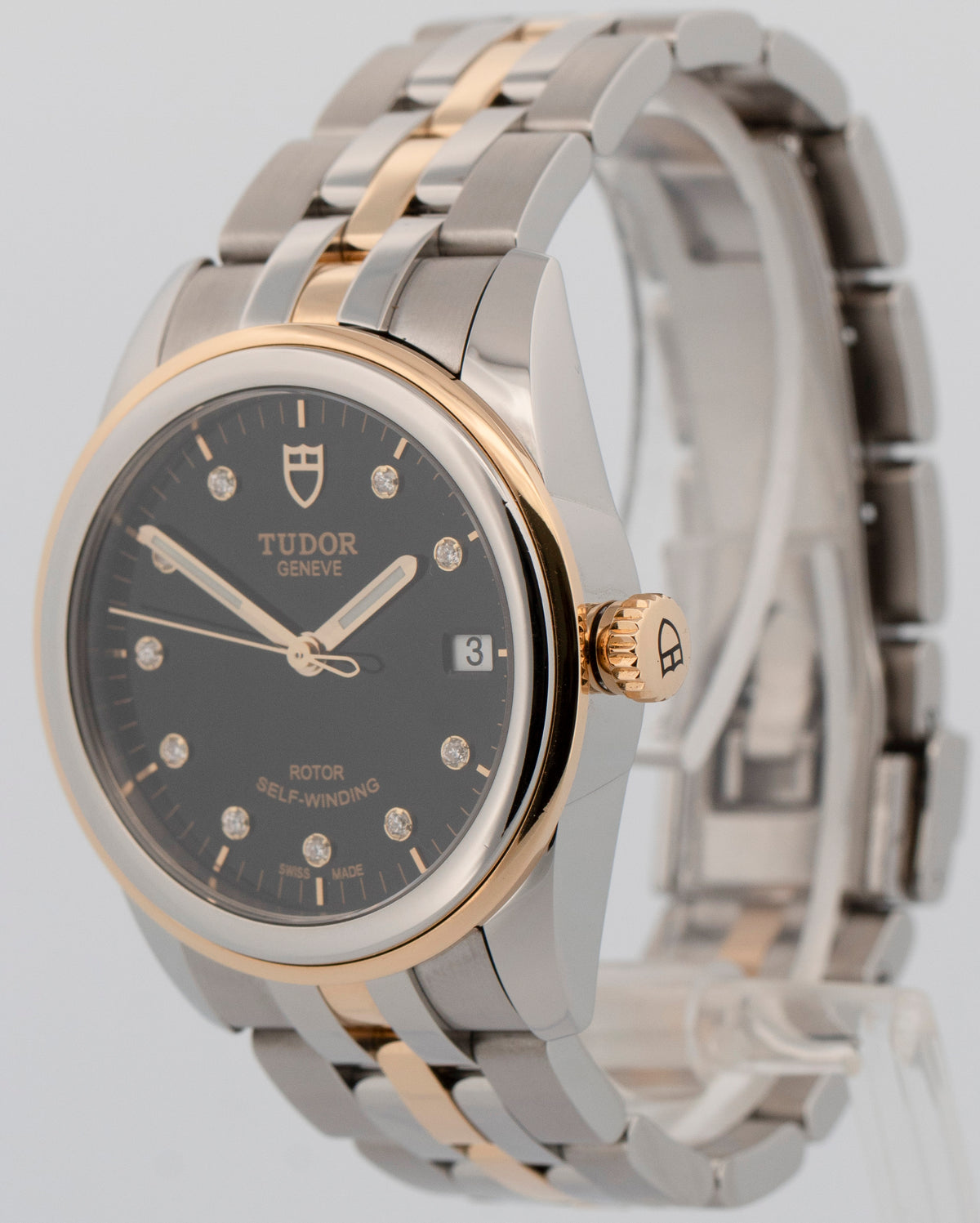 Tudor Glamour Date 55003 Black Diamond Two-Tone Yellow Gold Steel 36mm Watch