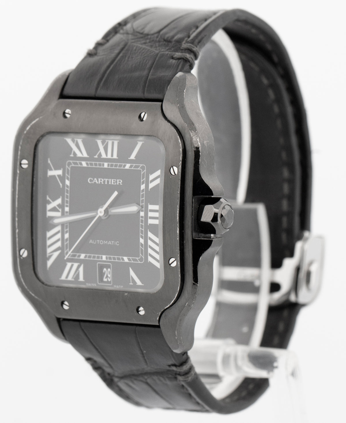 Cartier Santos 4072 / WSSA0039 Black ALDC Steel 39.8mm Watch Box Papers
