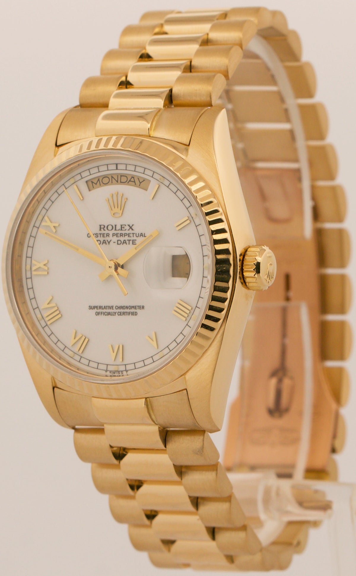1986 Rolex Day-Date President 18038 White Roman 18K Gold RSC 36mm Box Papers