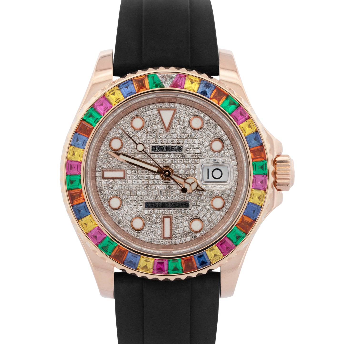 Rolex Yacht-Master 18k Rose Gold RAINBOW SAPPHIRE DIAMOND Black 40mm 116655