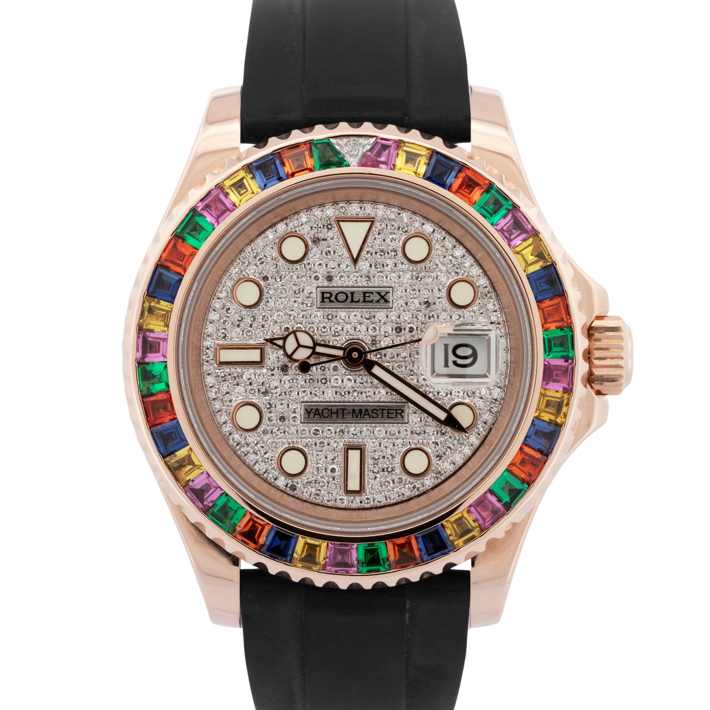 Rolex Yacht-Master 18k Rose Gold RAINBOW SAPPHIRE DIAMOND Black 40mm 116655