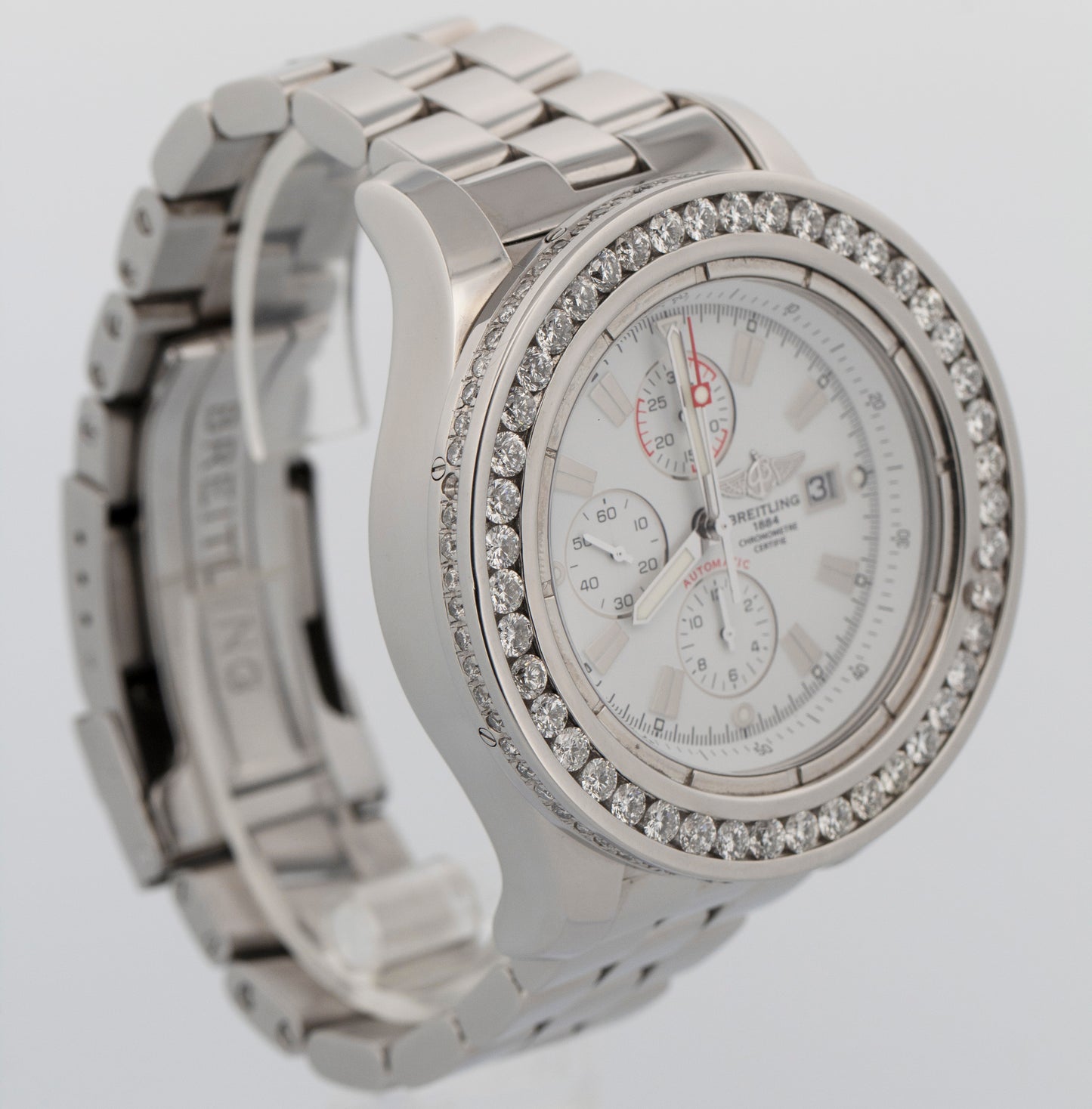 Breitling Super Avenger A13370 White Diamond Stainless Steel 48.4mm Watch