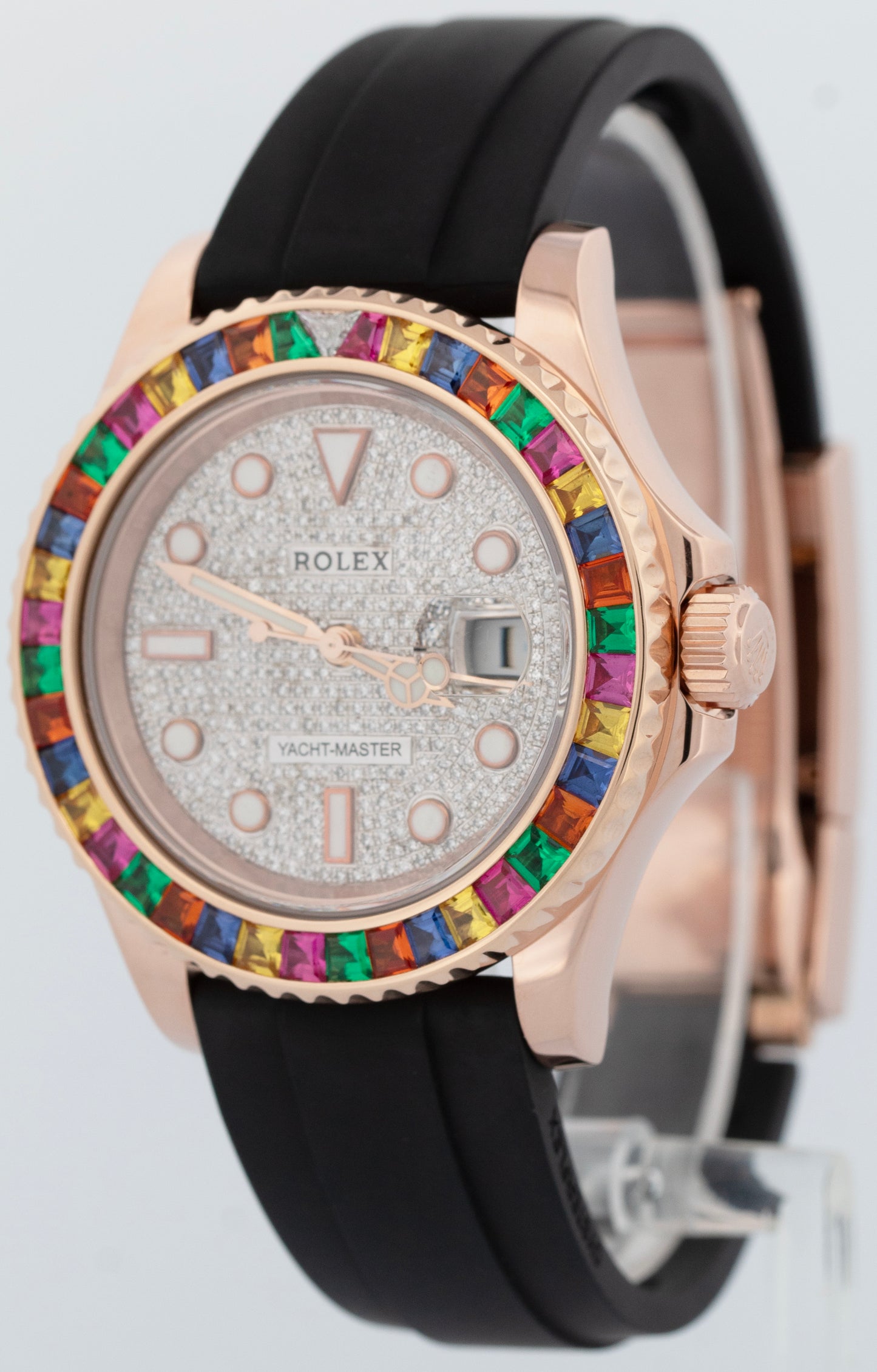 Rolex Yacht-Master 18k Rose Gold RAINBOW SAPPHIRE DIAMOND Black 40mm 116655