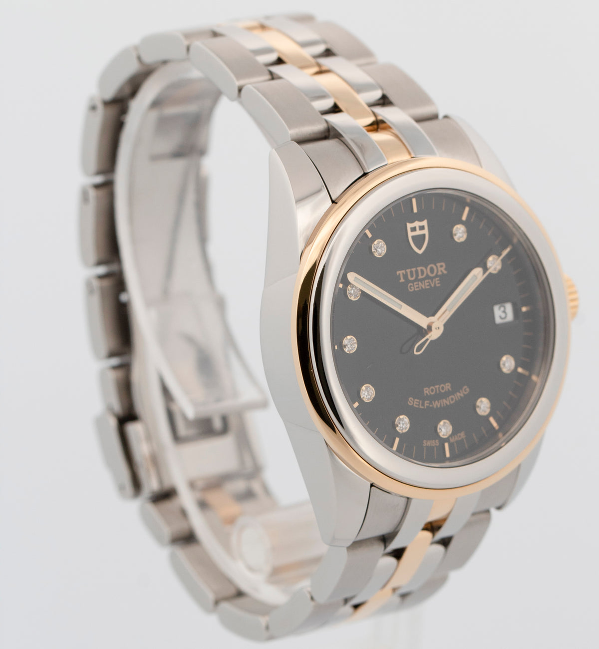 Tudor Glamour Date 55003 Black Diamond Two-Tone Yellow Gold Steel 36mm Watch