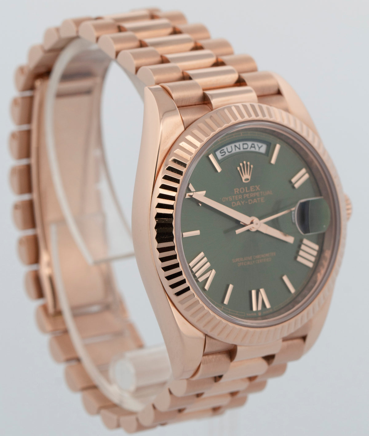 Rolex Day-Date 40 President 228235 Olive 18K Rose Gold 40mm Watch Box Papers