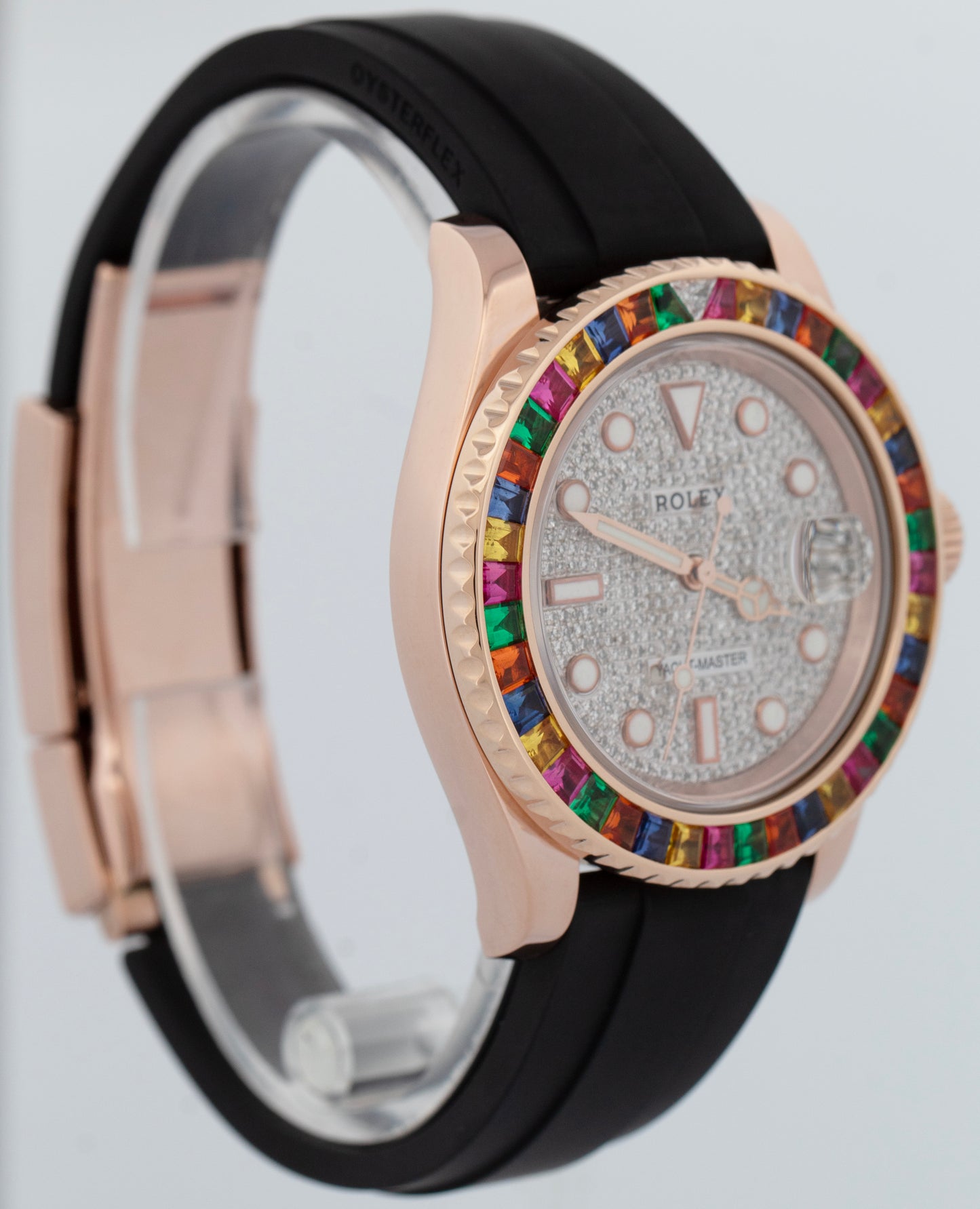 Rolex Yacht-Master 18k Rose Gold RAINBOW SAPPHIRE DIAMOND Black 40mm 116655