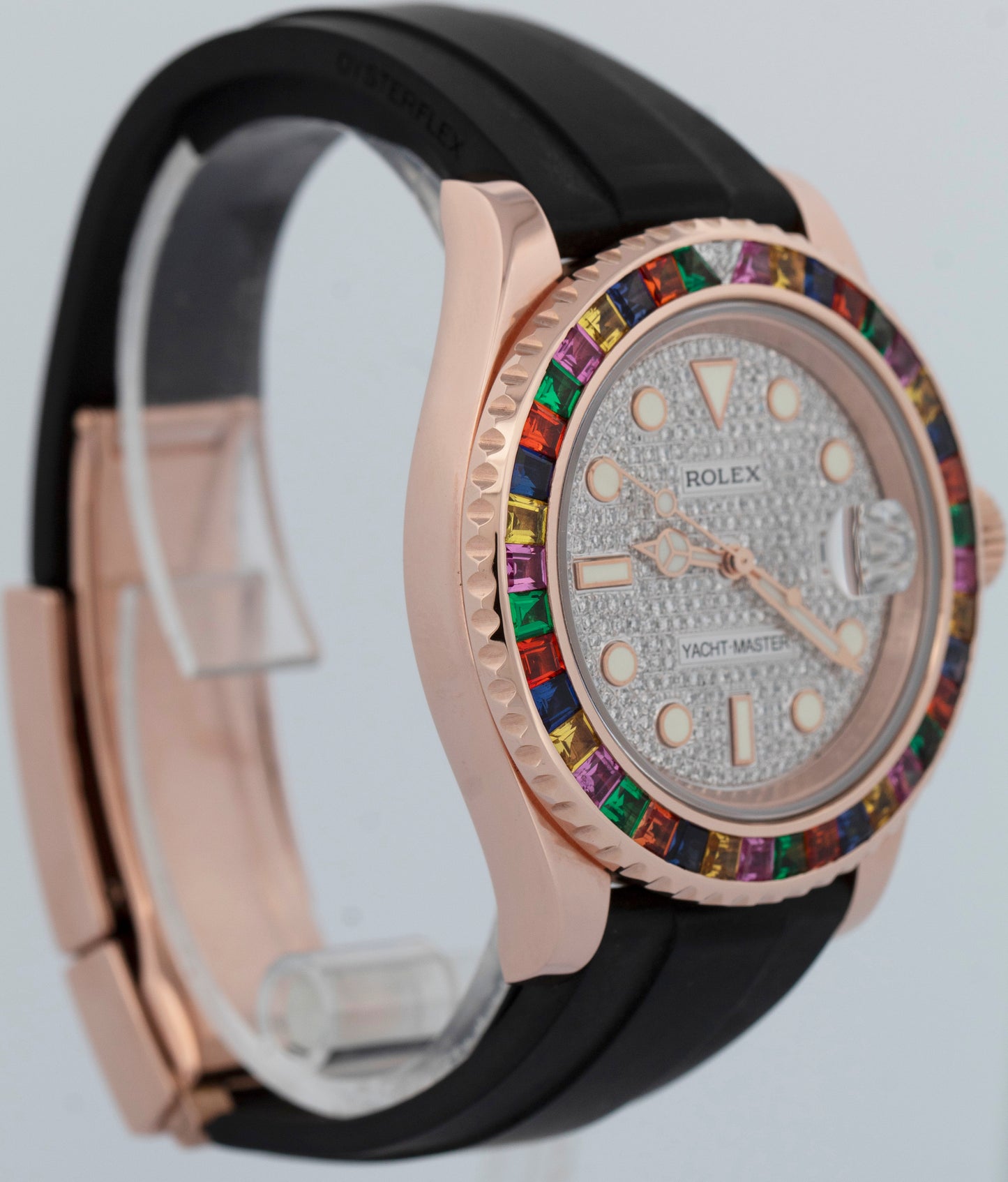 Rolex Yacht-Master 18k Rose Gold RAINBOW SAPPHIRE DIAMOND Black 40mm 116655