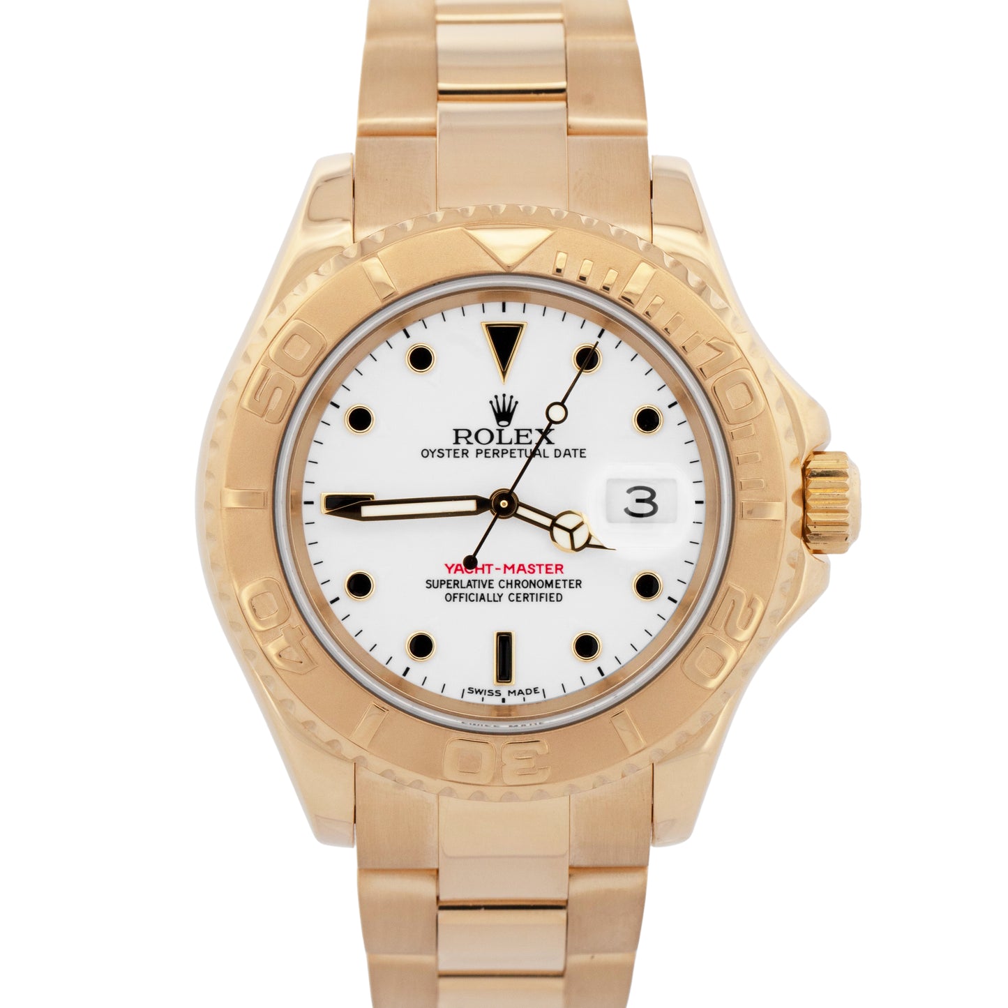 Rolex Yacht-Master 40mm WHITE 18K Yellow Gold NO-HOLES Oyster Watch 16628