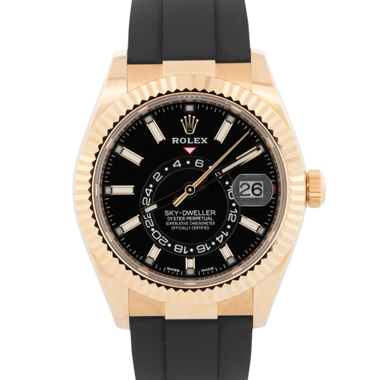 PAPERS Rolex Sky-Dweller 18K Yellow Gold Black Oysterflex 42mm 326238 BOX