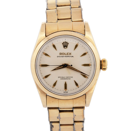 Rolex Oyster Perpetual 34mm Gold Shell Cap White Automatic Watch 6634