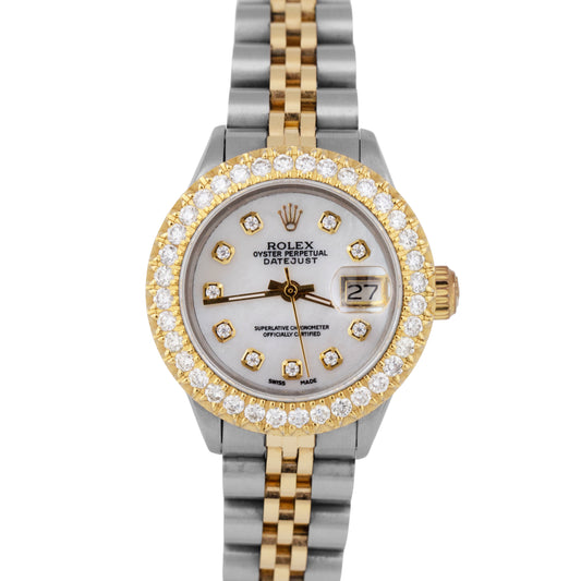 Ladies Rolex Date 26mm MOP DIAMOND Two-Tone 18K Gold Steel Jubilee Watch 6917