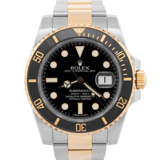 PAPERS Rolex Submariner BLACK 40mm Ceramic 18K Gold Two-Tone Steel 116613 LN BOX