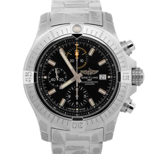 NEW PAPERS Breitling Avenger Chronograph 45 BLACK Steel 45mm A13317 Watch BOX