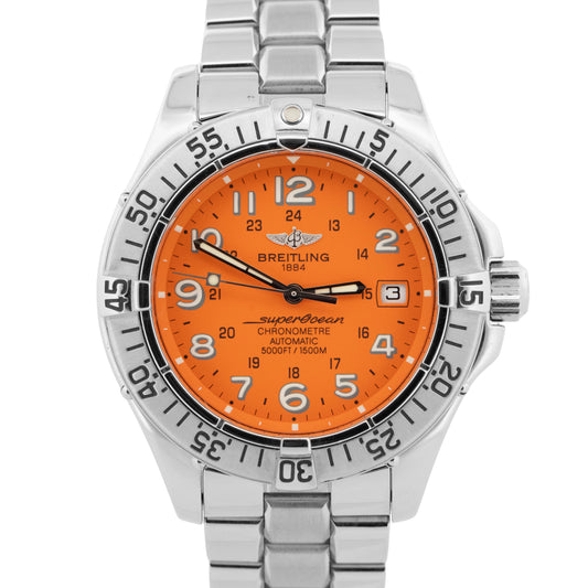 Breitling Superocean 42 A17360 Orange Stainless Steel 42mm Watch Box Papers