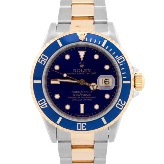 PAPERS Rolex Submariner Date 40mm BLUE PURPLE Two-Tone Steel 18K GOLD 16613 BOX
