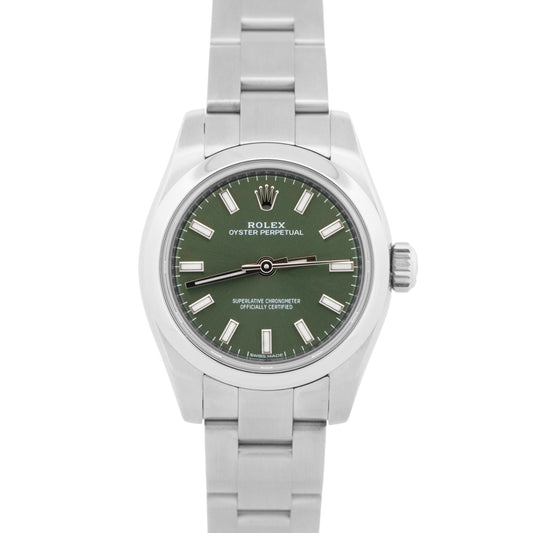 PAPERS Rolex Oyster Perpetual Oilve Green 26mm Stainless Steel Watch 176200 BOX