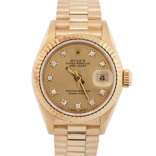Rolex DateJust President 26mm FACTORY CHAMPAGNE DIAMOND 18K Yellow Gold 69178