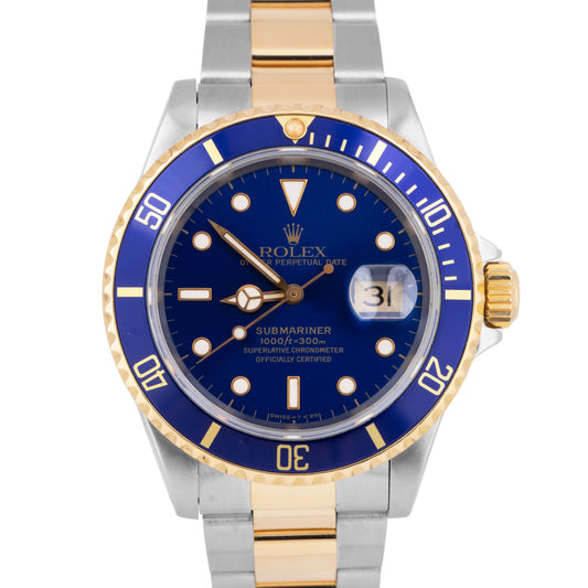 MINT Rolex Submariner Date 40mm Blue Two-Tone Two-Tone 18K Gold Steel 16613