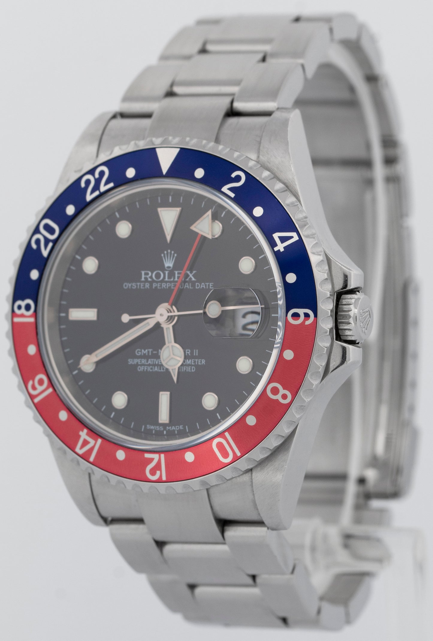 PAPERS UNPOLISHED Rolex GMT-Master II PEPSI Red Blue Steel NO-HOLES 16710 BOX