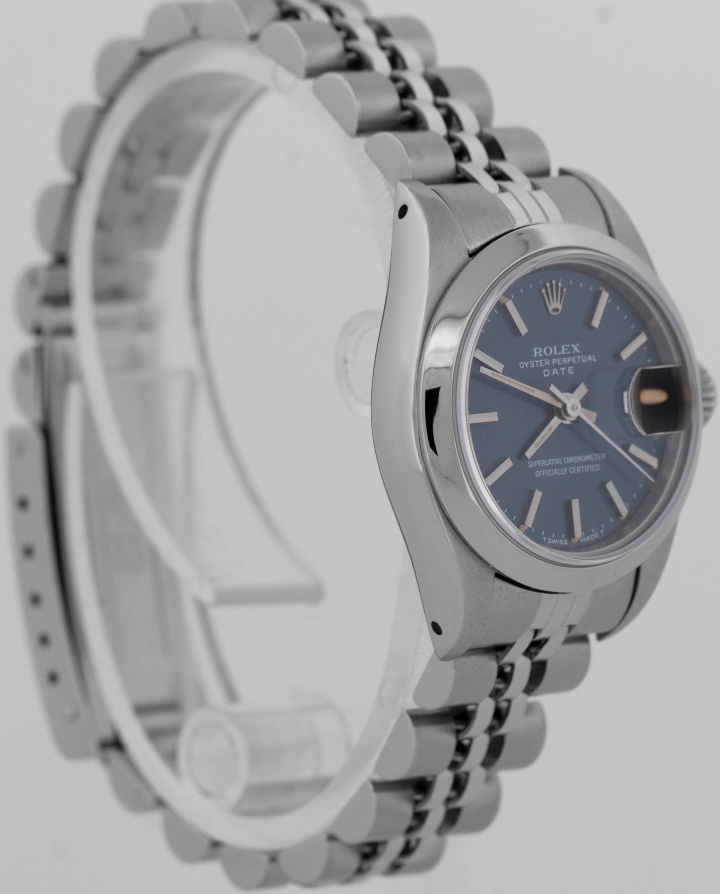 PAPERS Ladies Rolex Date 26mm Blue Stainless Steel Jubilee Watch 69160 BOX