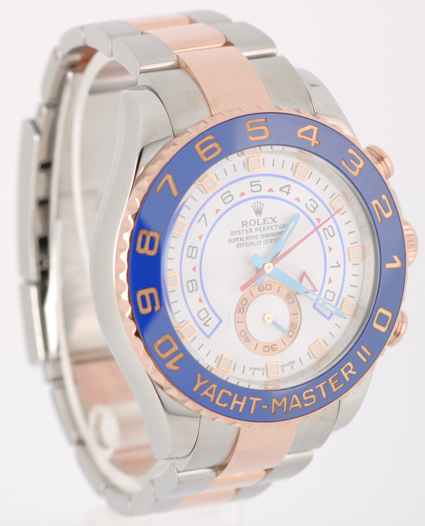 Rolex Yacht-Master II 44mm BLUE HANDS Two-Tone 18K Rose Gold Steel 116681 Watch