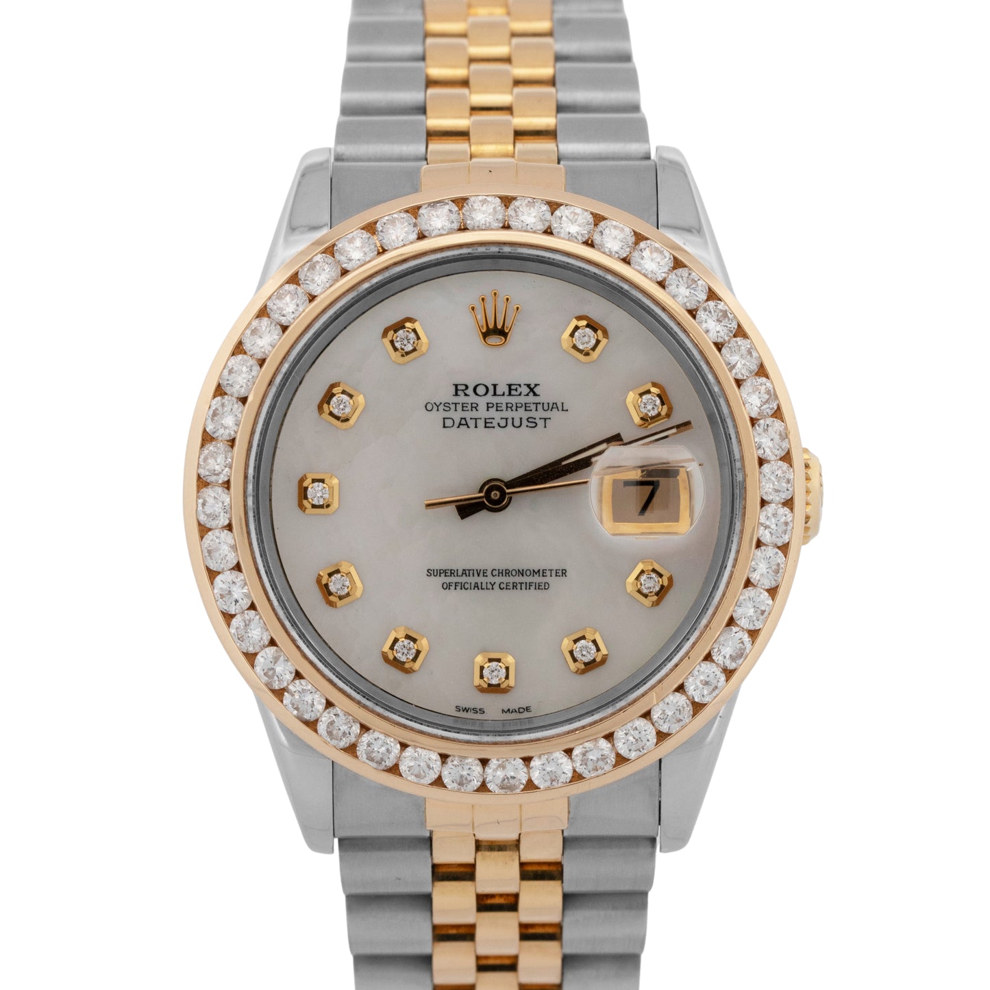 Rolex DateJust Two-Tone MOP DIAMOND Yellow Gold Steel 36mm 16233 Watch BOX