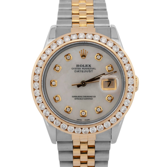 Rolex DateJust Two-Tone MOP DIAMOND Yellow Gold Steel 36mm 16233 Watch BOX