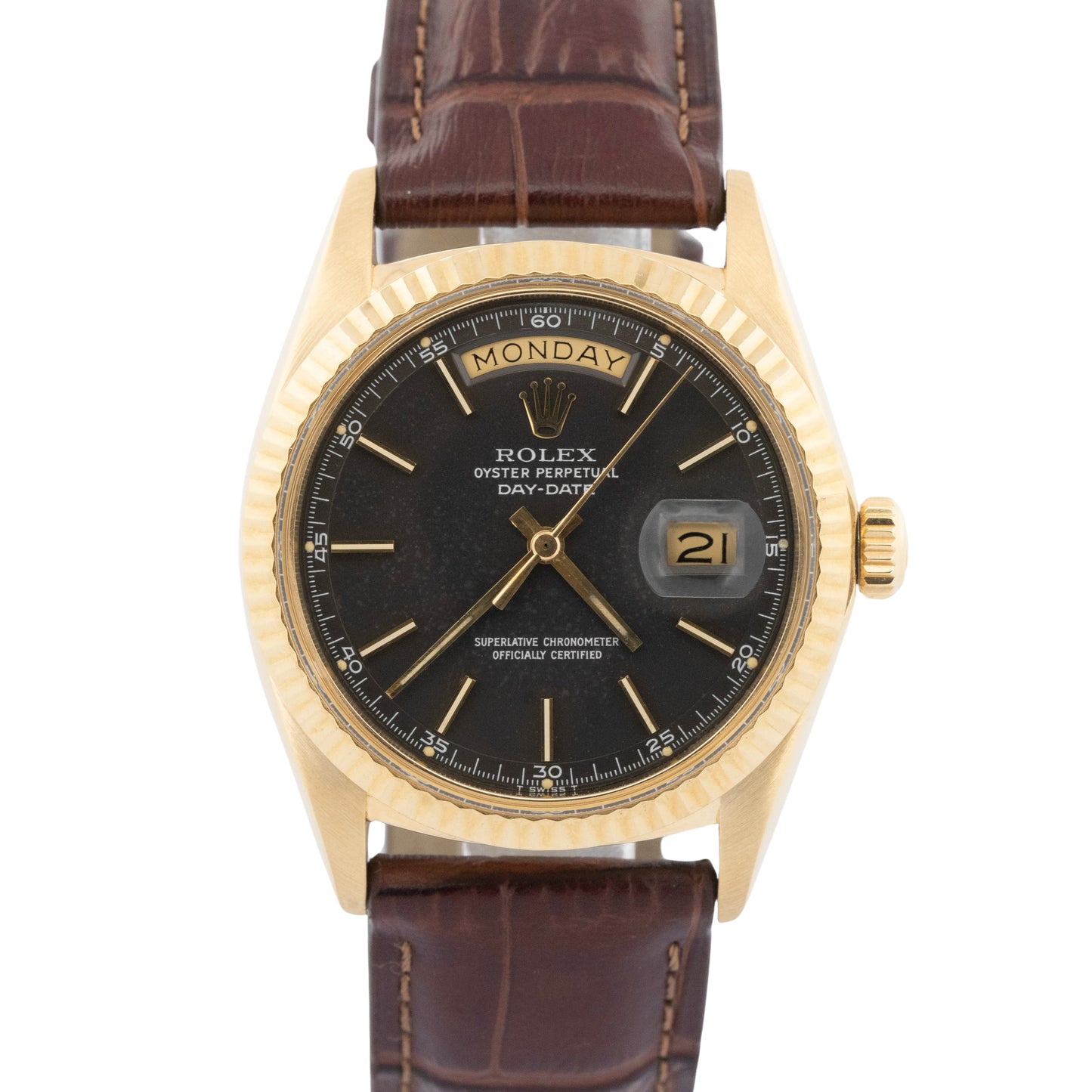 Rolex Day-Date President Black PATINA 18K Yellow Gold Fluted 36mm 1803 Watch