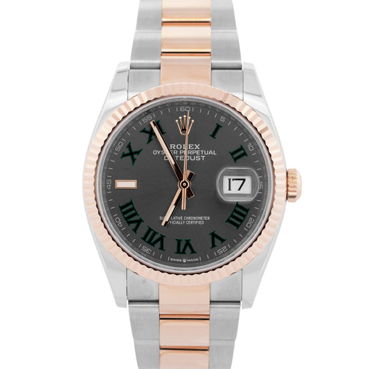 NEW 2025 PAPERS Rolex DateJust Rhodium WIMBLEDON 18K Rose Gold 36mm 126231 BOX