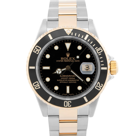 2006 PAPERS Rolex Submariner Date BLACK Two-Tone Gold 40mm 16613 LN Watch BOX