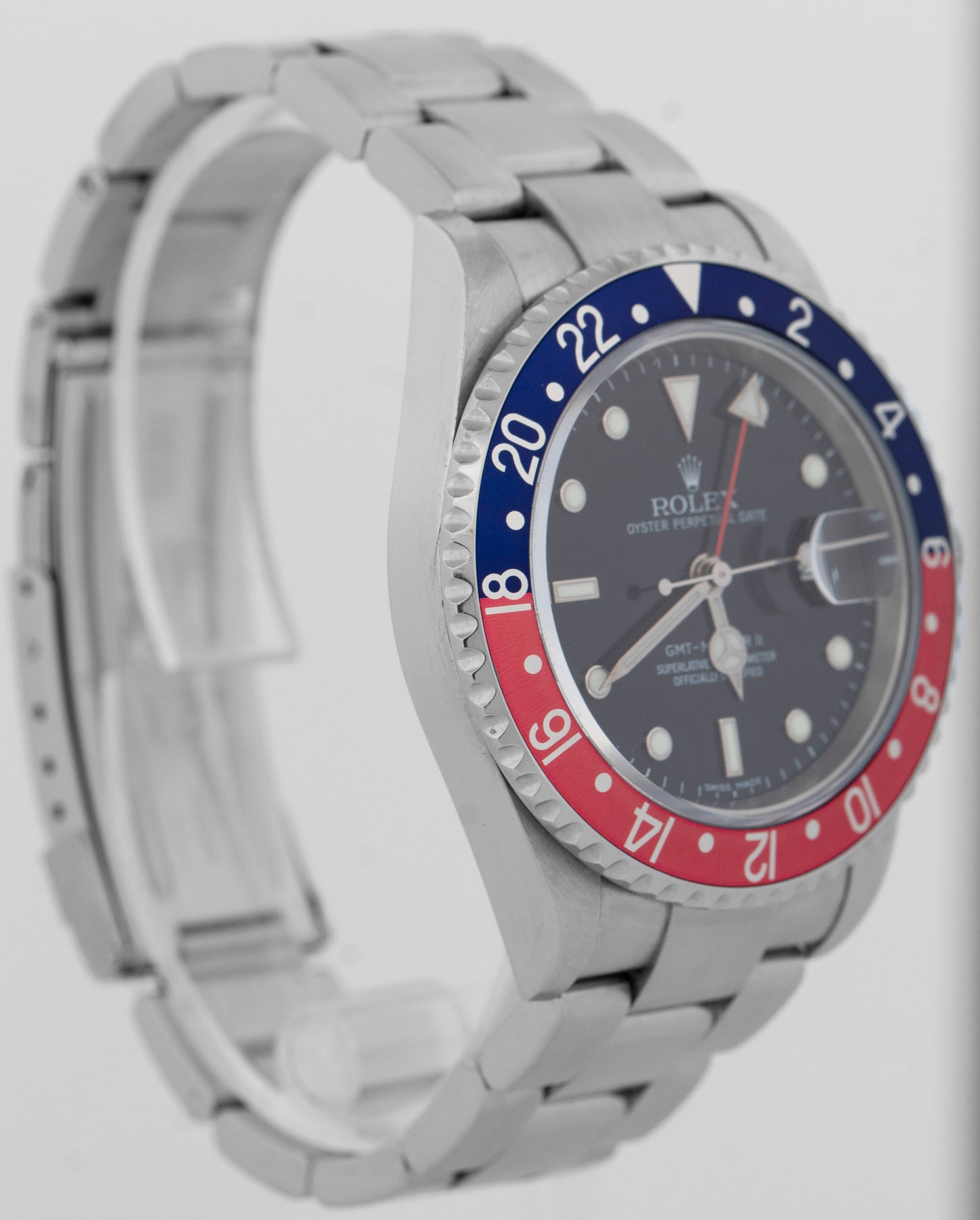 PAPERS UNPOLISHED Rolex GMT-Master II PEPSI Red Blue Steel NO-HOLES 16710 BOX