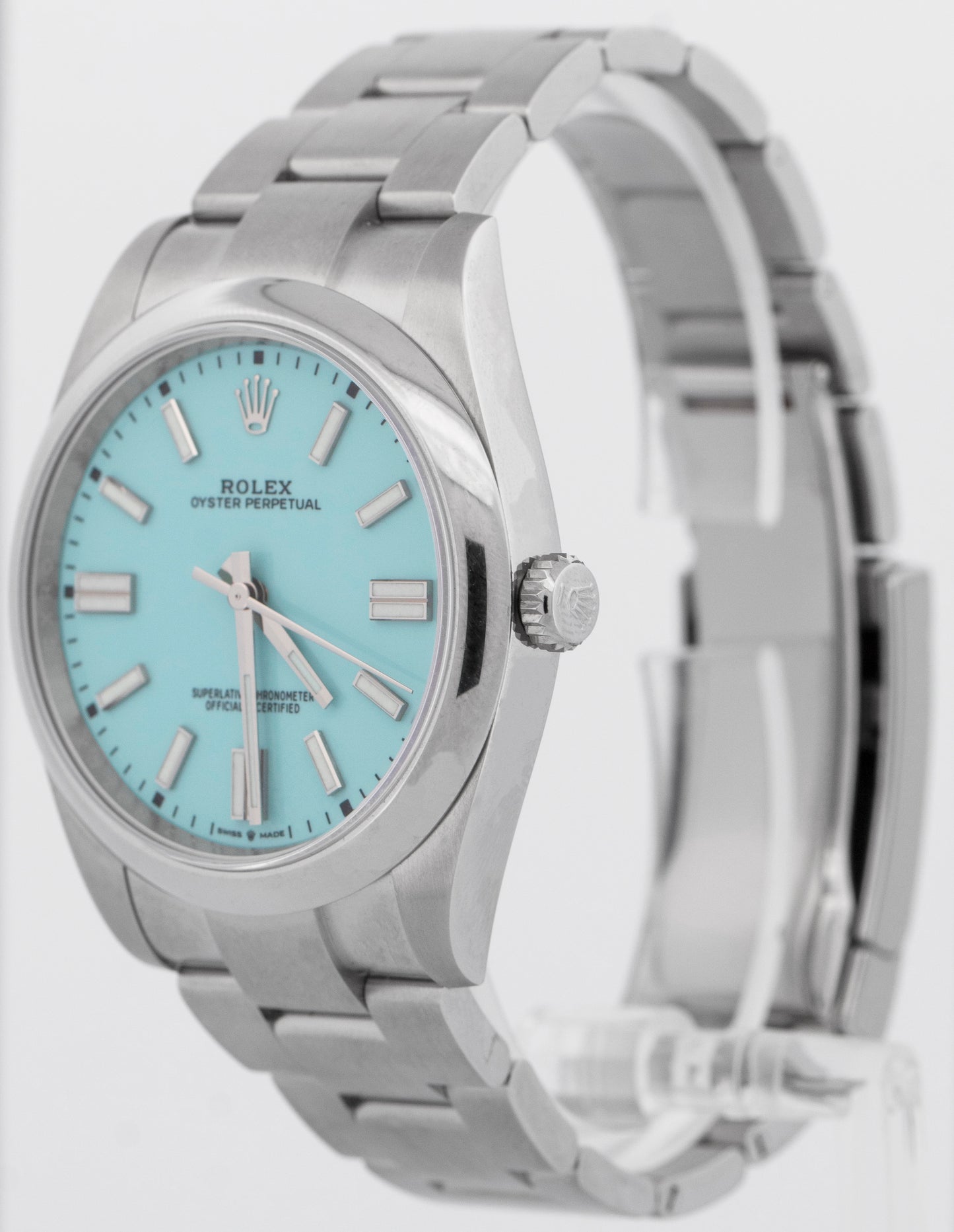 NEW FULLY STICKERED PAPERS Rolex Oyster Perpetual 41 TURQUOISE BLUE 41mm 124300