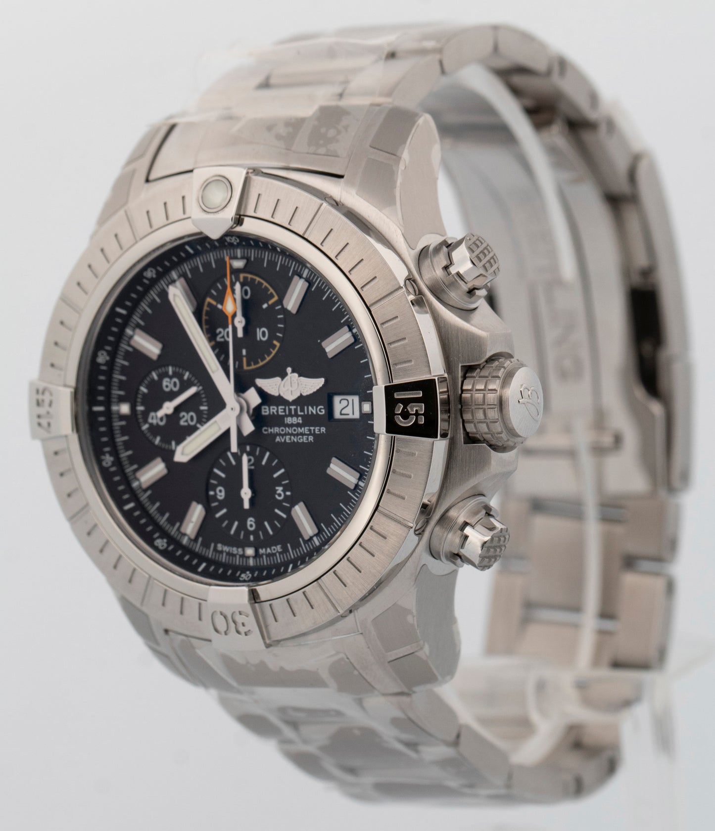 NEW PAPERS Breitling Avenger Chronograph 45 BLACK Steel 45mm A13317 Watch BOX