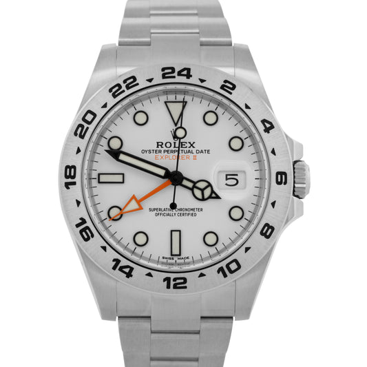 NOS 2019 PAPERS Rolex Explorer II 42mm POLAR WHITE Orange Steel Watch 216570 BOX
