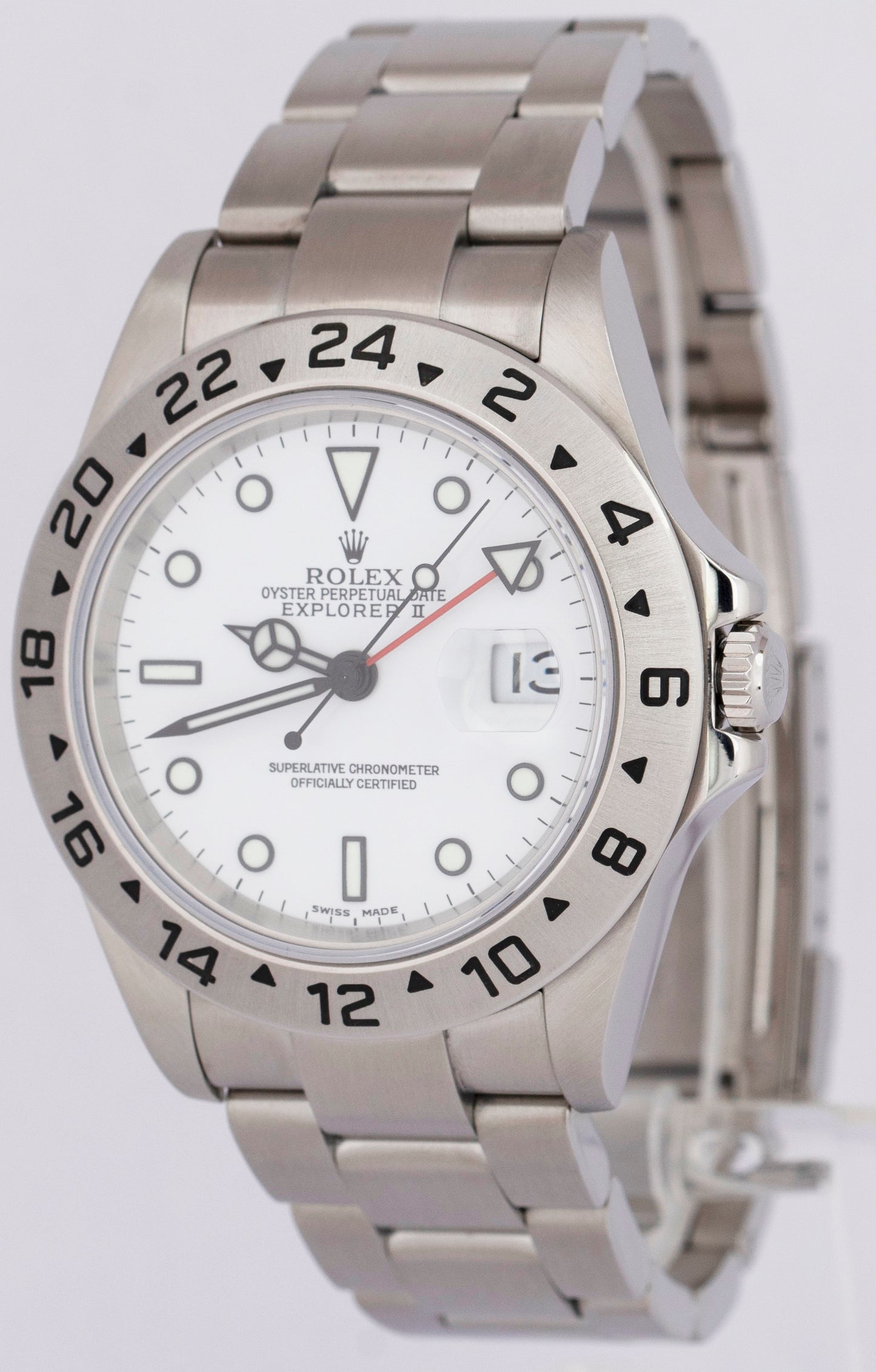 MINT Rolex Explorer II 40mm White Stainless Steel NO-HOLES CASE GMT Watch 16570