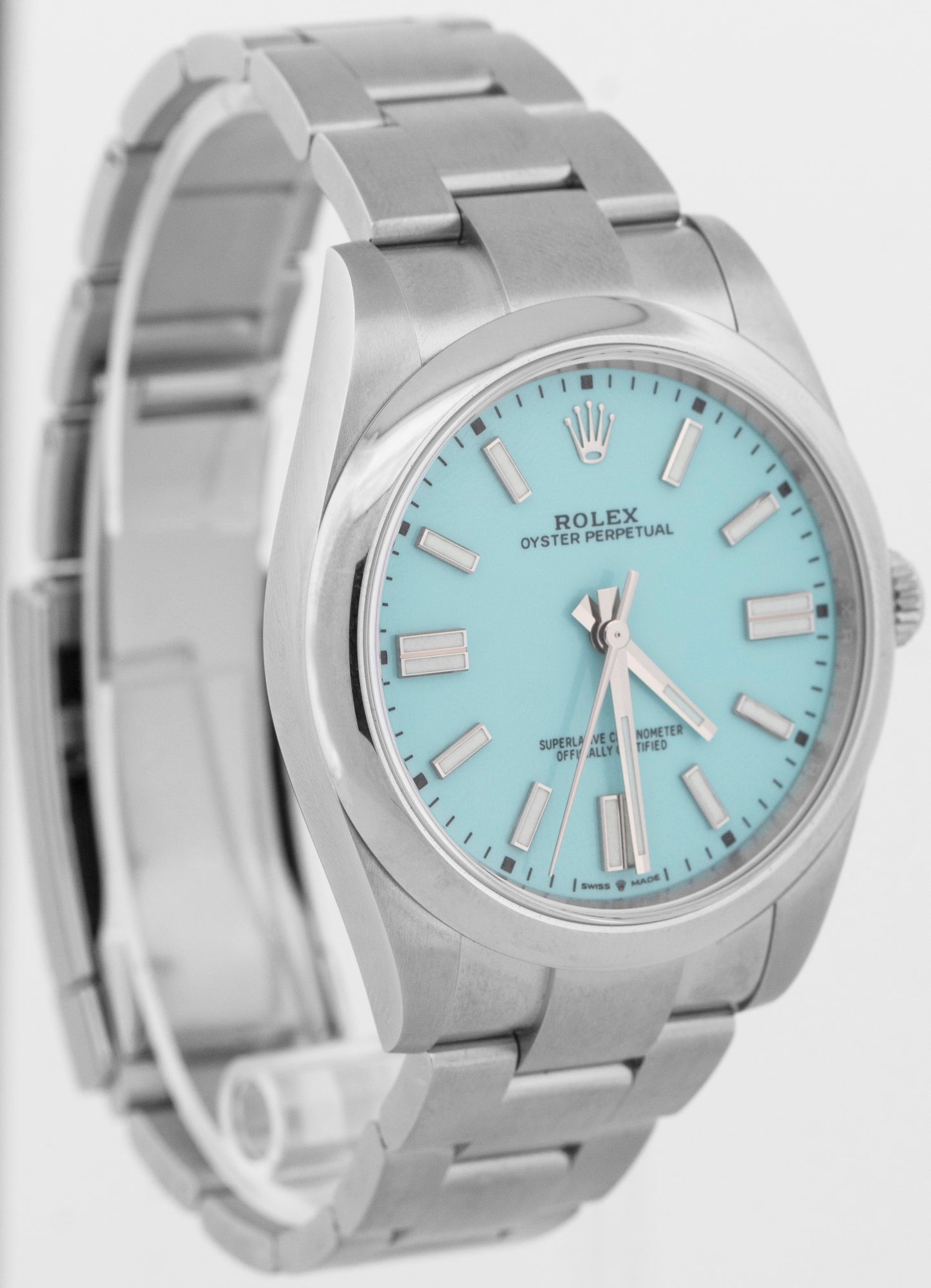 NEW FULLY STICKERED PAPERS Rolex Oyster Perpetual 41 TURQUOISE BLUE 41mm 124300