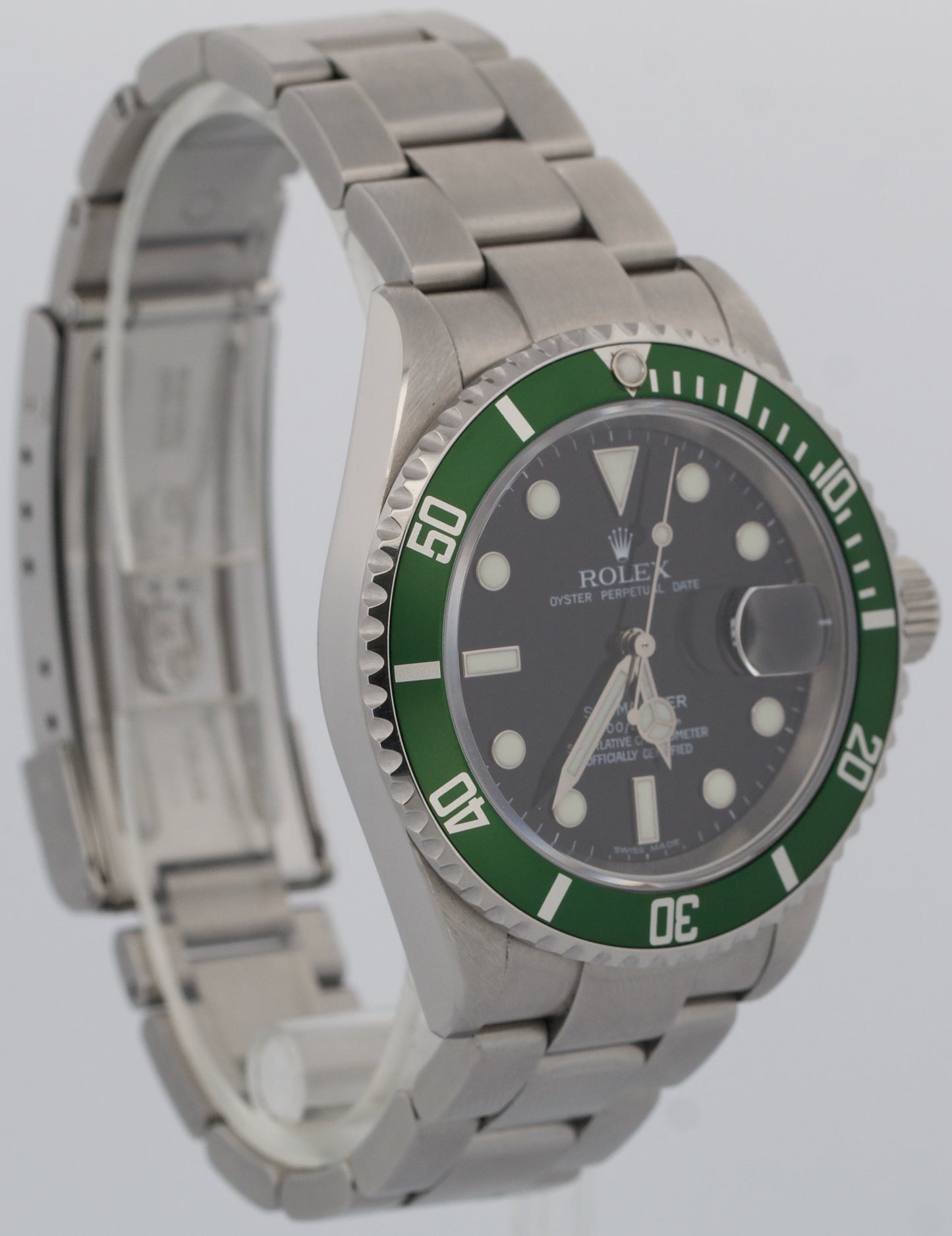PAPERS Rolex Submariner Date 40mm KERMIT Green Stainless NO-HOLES 16610 LV BOX
