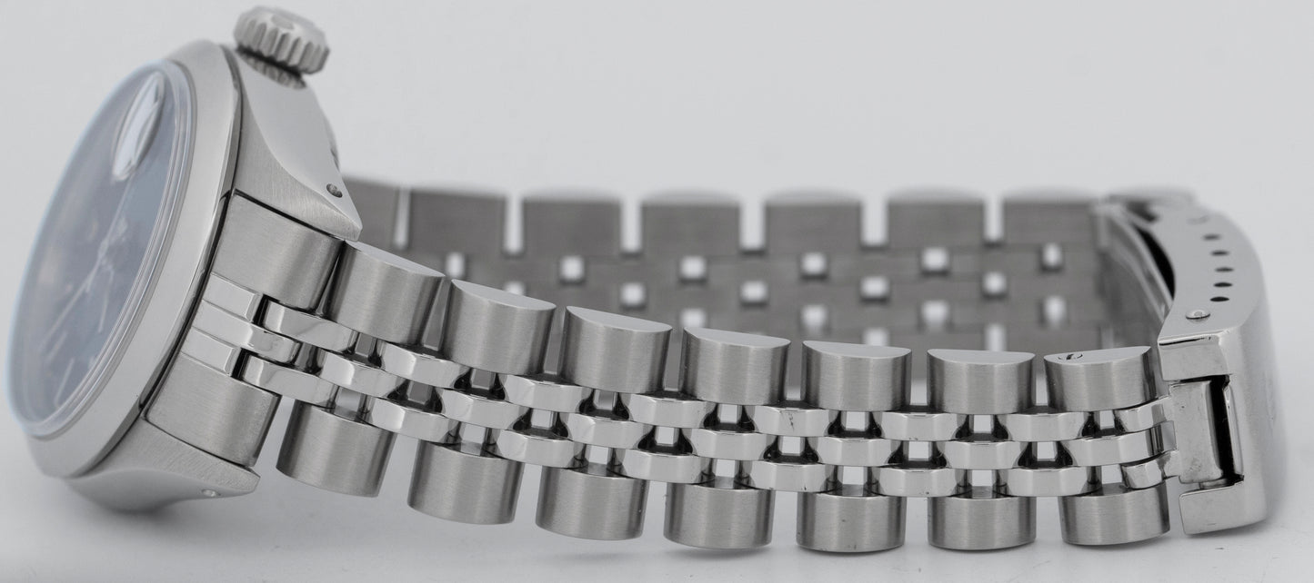 PAPERS Ladies Rolex Date 26mm Blue Stainless Steel Jubilee Watch 69160 BOX